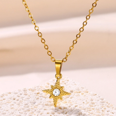 Luxury Stainless Steel Pendant Necklace 18K Gold Plated Zircon Star Moon Lotus Clover Fashion Jewelry For Women