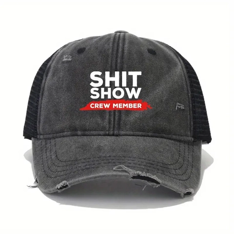 Gewaschene Baumwolle Distressed Baseballkappe Mesh Trucker Hat Shit Show Crew Member Print Verstellbar Atmungsaktiv Outdoor