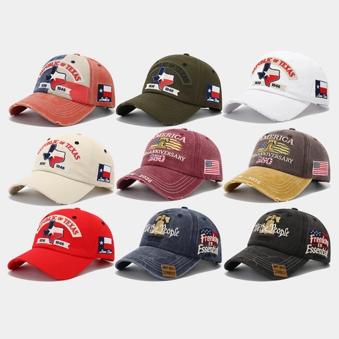 Vintage Gewaschene Baumwolle Baseballkappe Distressed Retro Sonnenhut Amerika 250 Jubiläum Republik Texas Stickerei Verstellbar