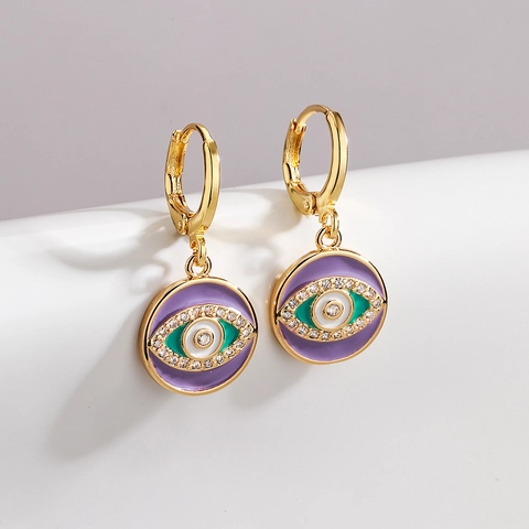 Evil Eye Creolen Kupfer 18K Vergoldet Bunte Emaille Zirkon Anhänger Böhmischer Modeschmuck Für Frauen