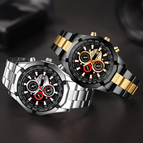 Men Business Quartz Watch Stainless Steel Luminous Waterproof Calendar Sport Wristwatch Analog Fashion For Male