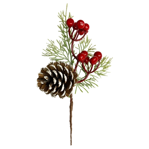 Artificial Christmas Picks Frosted Pine Cones Red Berries Pine Needles For Holiday Wreath Garland Floral Arrangement Decor