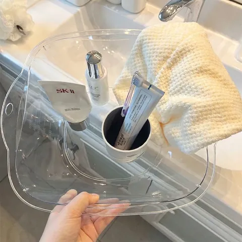 Lavabo Trasparente In Plastica PET Ispessita Lavatoio Quadrato Minimalista Con Maniglie Per Bagno Dormitorio Studentesco