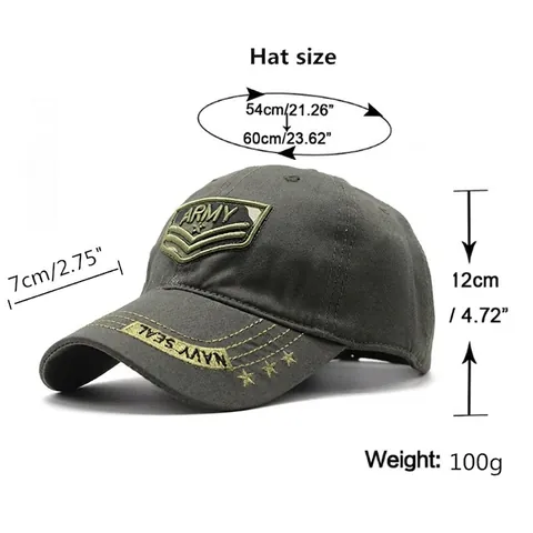 Adjustable Cotton Tactical Baseball Cap With ARMY Embroidery For Men Women Outdoor Sports Casual Fashion Sun Hat