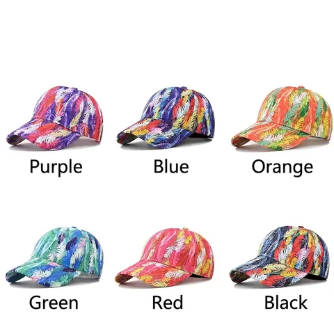 Baseball Cap Colorful Feather Print Adjustable Polyester Breathable Sunshade Outdoor Sports Hat Men Women