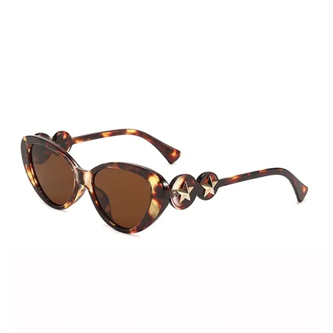 Lunettes De Soleil Cat Eye Rétro Monture PC Protection UV400 Décoration Étoile En Métal Tendance Pour Fête En Plein Air