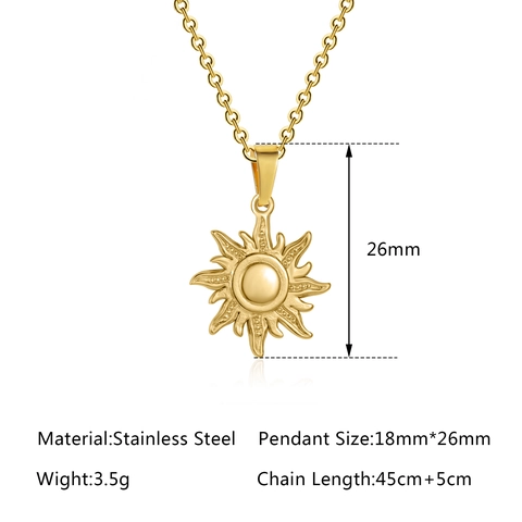 Collana Con Ciondolo A Sole Acciaio Inossidabile 304 Design Luce Radiante Gioielli Retro Minimalisti Donne Placcatura Sottovuoto