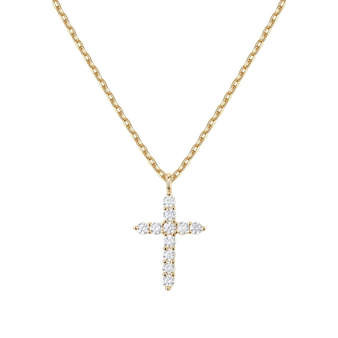 925 Sterling Silver Cross Necklace With 5A Cubic Zirconia 14K Gold Plated Religious Fashion Jewelry Gift For Women