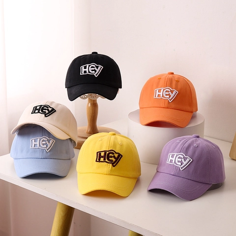 Gorra De Béisbol Para Niños Algodón Sarga Bordado Letra HEY Protección Solar Sombrero Ajustable Para Exterior
