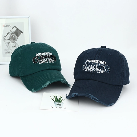 Vintage Washed Cotton Baseball Cap For Men Women INTERESTING COMICS REVUE Embroidery Distressed Frayed Edge Sun Hat Adjustable Casual Streetwear