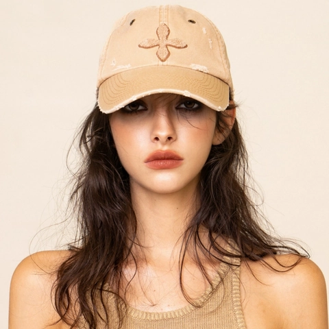 Retro Washed Denim Baseball Cap Distressed Streetwear Sun Hat With Cross Embroidery Adjustable Strap For Men Women