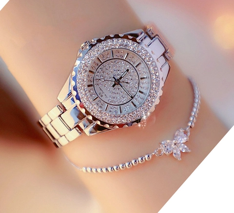 Luxus Damen Quarzuhr Mit Vollständiger Strass-Verzierung Legierung Kettenarmband Wasserdicht Analog Armbanduhr Elegante Damenmode