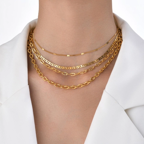 Minimalistische Gliederkette Halskette 18K Vergoldeter Edelstahl Verstellbarer Hochglanzpolierter Schmuck Für Damen