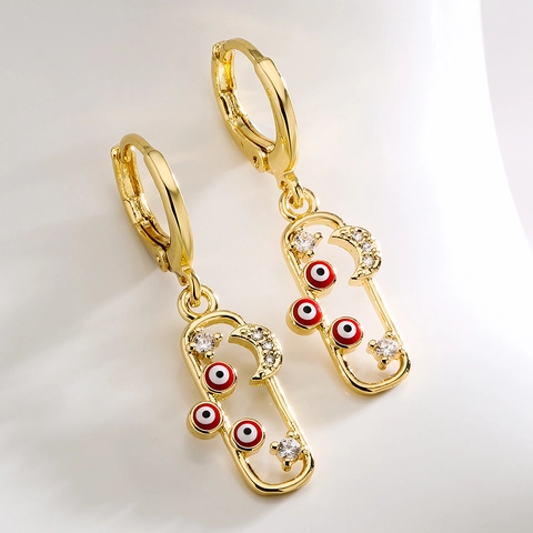 Evil Eye Mond Stern Ohrhänger Vergoldetes Kupfer Mit Zirkon Und Emaille Geometrischer Schmuck Für Damen
