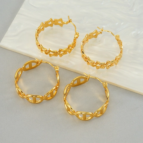 Orecchini A Cerchio In Acciaio Inossidabile Da Donna Placcati Oro 18K Cuore Stella Geometrico Moda Minimalista