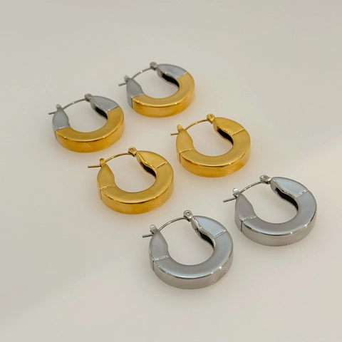 Boucles d'Oreilles Créoles C en Acier Titane Plaqué Or 18K pour Femmes Vintage Poli Or Argent Mixte Forme de U Bijoux