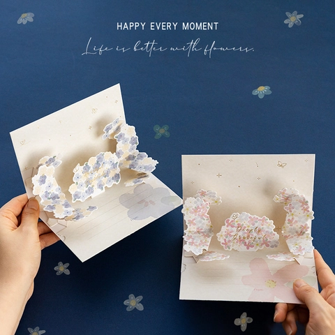 3D Pop Up Greeting Card Floral Laser Cut Cardboard Kraft Paper Envelope Sticker Christmas Birthday Wedding Handmade Watercolor