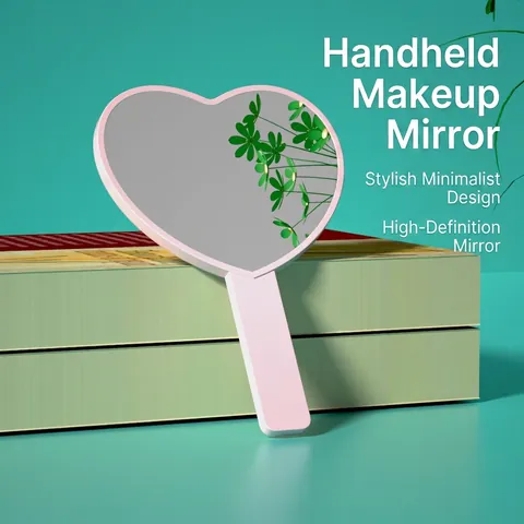 Herzförmiger Hand Make-Up Spiegel Tragbarer Mini Kosmetikspiegel ABS Hochauflösend Für Frauen Mädchen Reisen