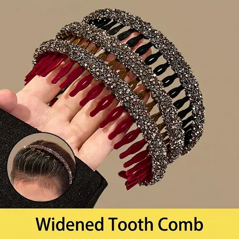 Diadema De Strass Con Dientes Banda Para El Cabello Flocada Antideslizante Accesorios Brillantes Tocado Elegante Mujer
