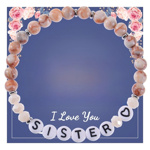 Pulsera de Cuentas de Piedra Natural Con Tarjeta de Felicitación Corazón Alfabeto Cuentas Joyería Regalo Mujer