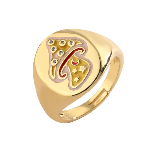 Süßer Pilz Verstellbarer Offener Ring Kupfer Emaille Mode Schmuck Für Frauen Bunter Emaille Band