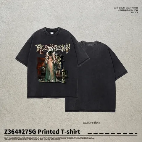 Herren Oversized Baumwoll T-Shirt Vintage Washed Gothic Swordsman Print Streetwear Drop Shoulder Rundhalsausschnitt Tee