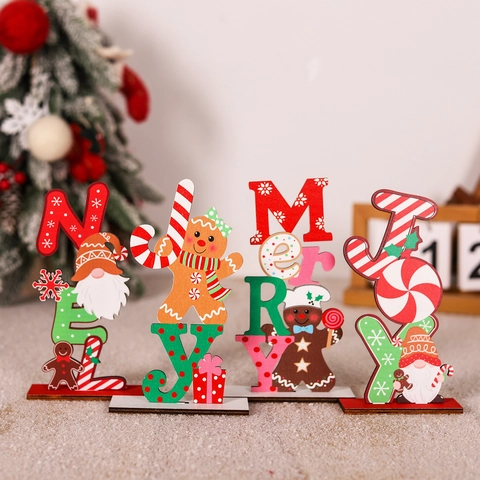 Weihnachten Holz Tischdeko Lebkuchenmann Gnome Buchstabenschild Tischdekoration Festlich Cartoon Design