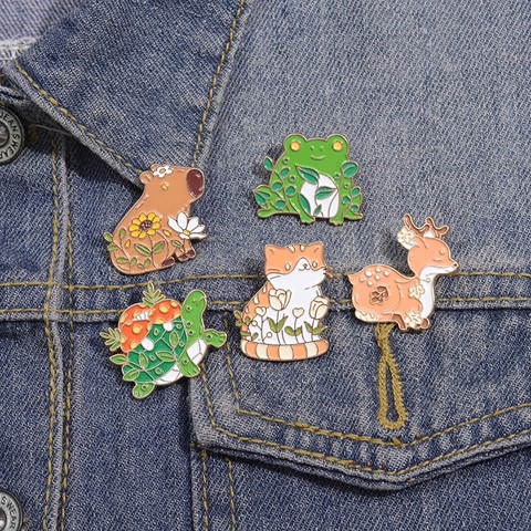 Spille In Smalto Animali Cartoni Animati Lega Capybara Rana Gatto Cervo Tartaruga Accessorio Estetico Carino