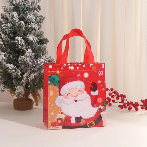 Christmas Non-Woven Gift Bag Printed Cartoon Santa Claus Snowman Reindeer Handbag For Party Favors Holiday Shopping Gift Packaging