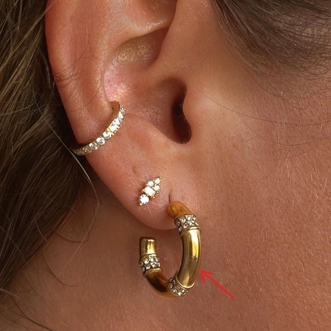Créoles Articulées Bambou Acier Inoxydable Plaqué Or 18K Micro Pavé Zircon Forme C Rétro Mode Style Niche Bijoux Femmes