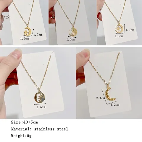 Roestvrijstalen Hemelse Hanger Halsketting Goud Ster Maan Zon Patroon Boho Mode Sieraden Voor Vrouwen Dagelijks