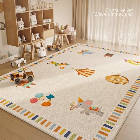 Children Play Mat Area Rug Crystal Velvet Non-Slip Washable Cartoon Road Map Educational Carpet For Nursery Bedroom