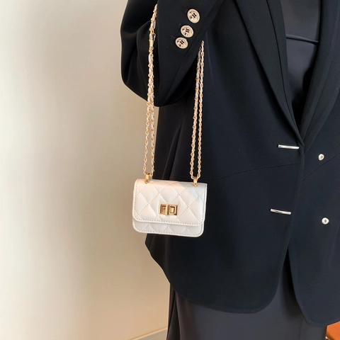 Mini Quilted Crossbody Bag PU Fashion Chain Shoulder Handbag With Lock For Women Elegant Small Square Bag