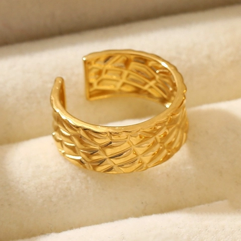 Edelstahl Vergoldete Verstellbare Offene Ringe Hohle Texturierte Geometrische Retro Minimalistische Schmuck Damen