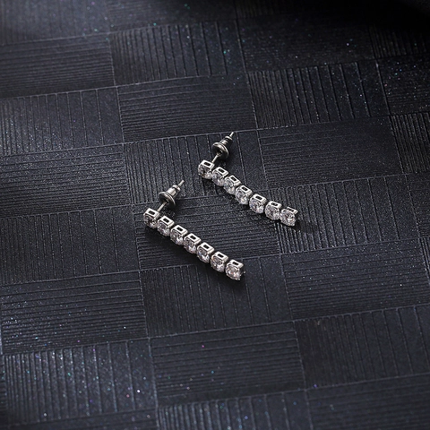 Boucles D Oreilles Pendantes Linéaires À Franges En Acier Titane Avec Pierres Transparentes Style Hip Hop Pour Femmes