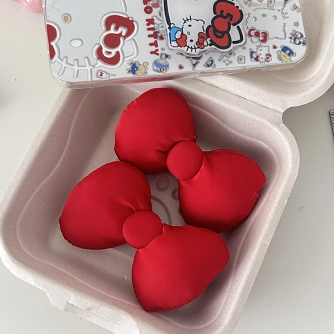 Pinza Para El Pelo Con Lazo Rojo Tela De Satén Acolchada Estilo Japonés Dulce Clip Lateral 3D Para Mujeres Niñas