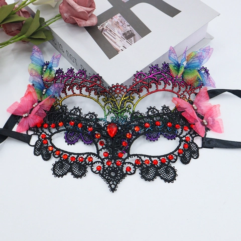 Maschera Da Mascherata In Pizzo Con Strass Farfalla Mezza Faccia Misteriosa Halloween Festa Carnevale Costume Per Donne