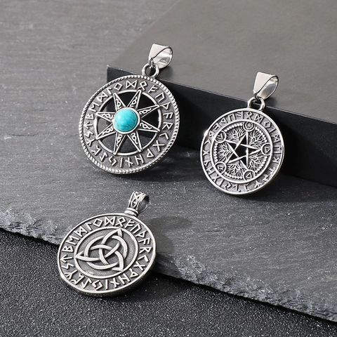 Collar Colgante Ojo Turco Vikingo Acero Inoxidable Retro Nórdico Runa Estrella Turquesa Punk Gótico Joyería Para Hombre