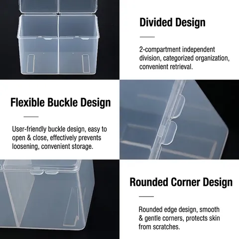 Dual Compartment Nail Storage Box Plastic Transparent Flip Lid Organizer Case For Cotton Pads Swabs Manicure Accessories
