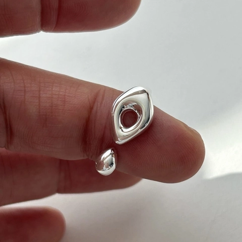 925 Sterling Silver Open Ring Minimalist Geometric Organic Shape Adjustable Polished Finish Fashion Jewelry For Women