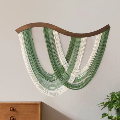 Bohemian Hand-Woven Wall Hanging Tapestry Cotton Rope Tassel Curved Solid Wood Bar Modern Nordic Home Decor Ornament