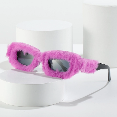 Gafas De Sol Cuadradas Con Piel Sintética Protección UV400 Moda Fiesta Para Hombres Y Mujeres Decoración De Felpa