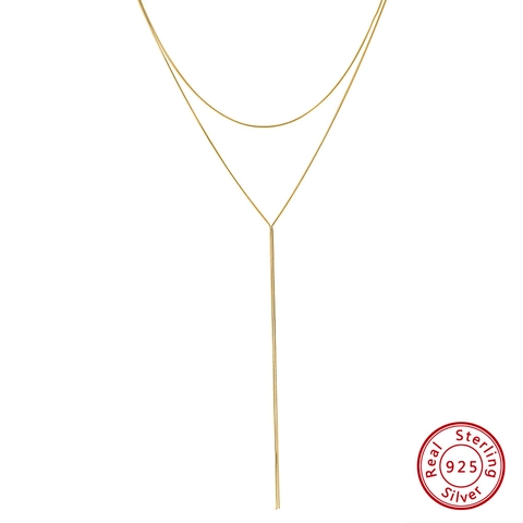 Collar en Y de Plata de Ley 925 Cadena de Serpiente para Mujer Joyas Elegantes Bañadas en Oro Plata para Fiesta Boda