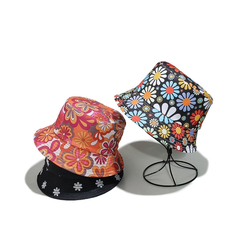Cappello a Secchiello in Poliestere da Donna di Moda Stampa Floreale Margherita Palma Cappello da Sole Pieghevole per Estate Viaggio