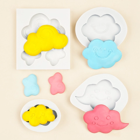 Cloud Silicone Mold Cartoon Smile Face 3D Shape DIY Fondant Cake Decorating Tool Resin Polymer Clay Crafting Chocolate Jelly