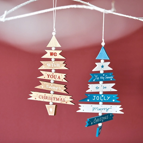Ornement Suspendu Sapin De Noël En Bois Plaque À Couches Avec Perles Décoration De Maison Pour Porte Mur