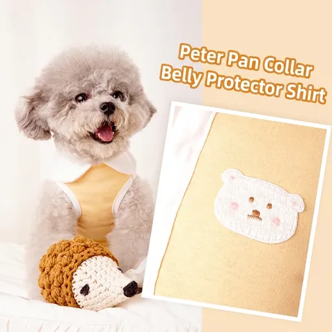 Hunde Schlafanzug Baumwolle Atmungsaktiv Peter Pan Kragen Bär Stickerei Welpen Overall Bauchschutz Haustier Romper