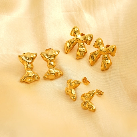 Bowknot Schmetterling Ohrstecker 18K Vergoldeter 304 Edelstahl Ins Stil Flüssigmetall Lava Design Für Damen Schmuck