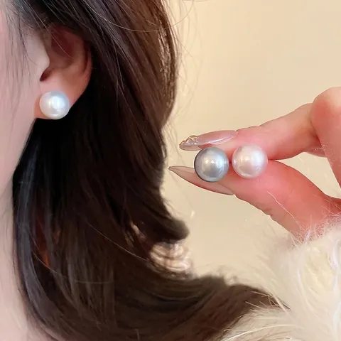 Pendientes De Botón De Perlas Artificiales Artificiales Redondas Cuadradas Con Poste De Plata Retro Francés Minimalista Brillo Alto Para Mujeres