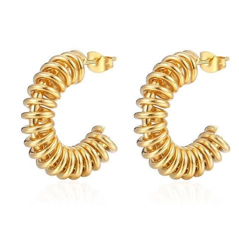 Hoop Earrings Stainless Steel Twist Spiral Spring Texture Minimalist C Shaped Jewelry For Women Fashion